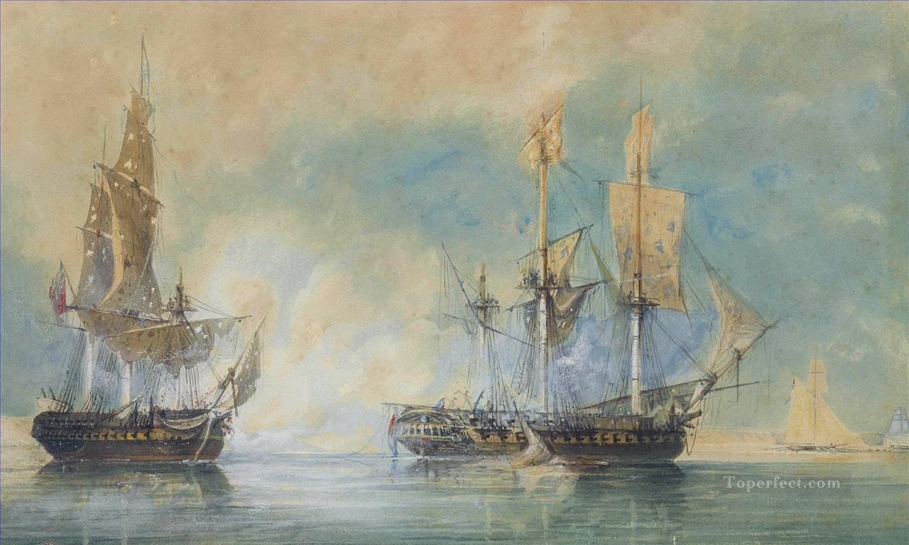 Crescent capturing the French frigate Reunion off Cherbourg 1793 Naval Battle Oil Paintings